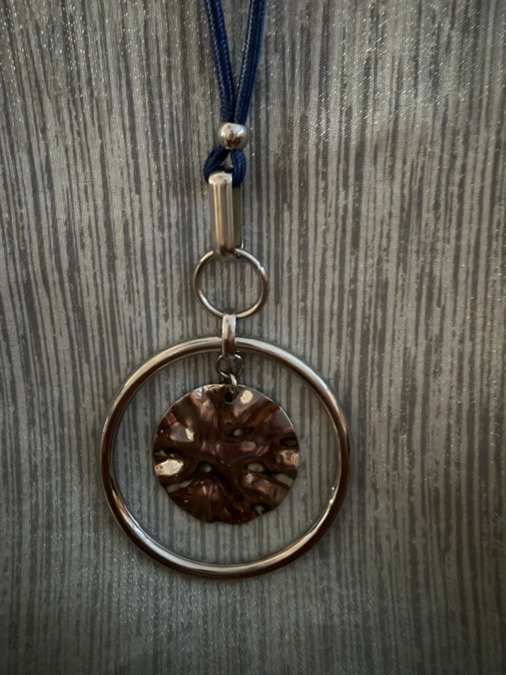 Navy Cord Necklace with Silver Disc Pendant and Navy Bead Bracelet Set